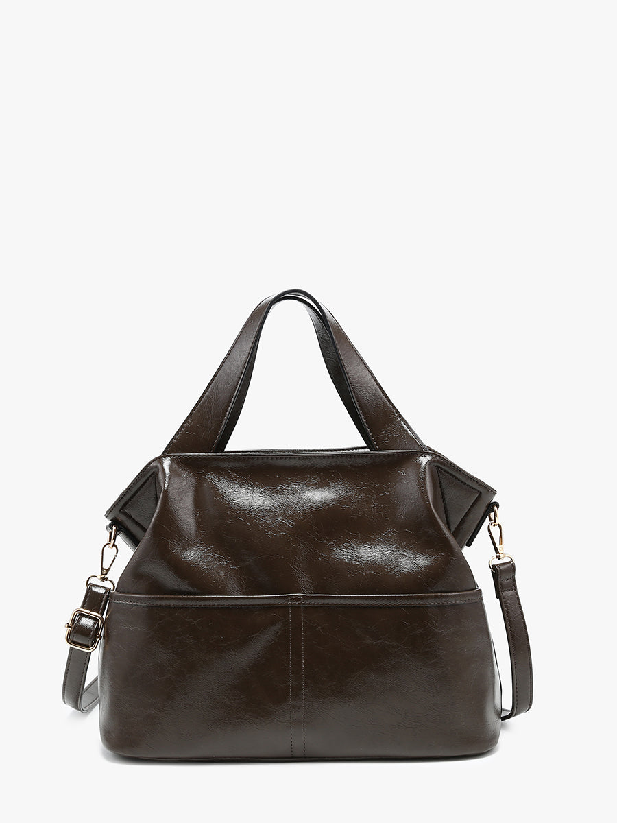 Isabella Vegan Satchel Chocolate - Jen & Co. vegan handbag