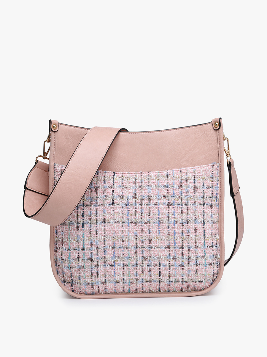 Chloe Vegan Tweed Crossbody in Pink - Jen & Co. vegan handbag