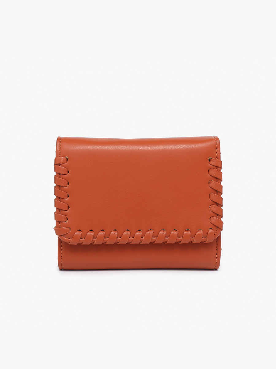 Logan Vegan Whipstitch Wallet in Dark Ginger - Jen & Co. vegan handbag