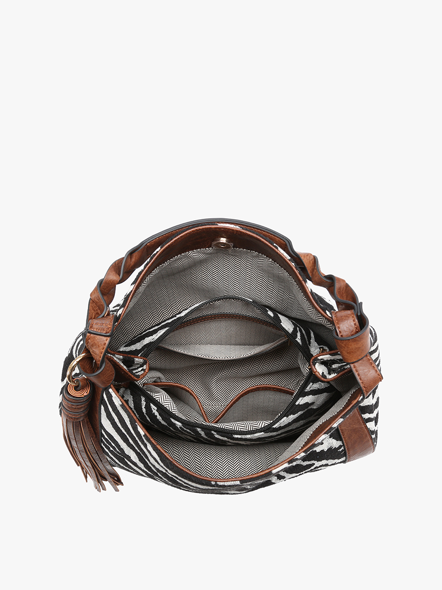 Nori Vegan Zebra Hobo in - Jen & Co. vegan handbag