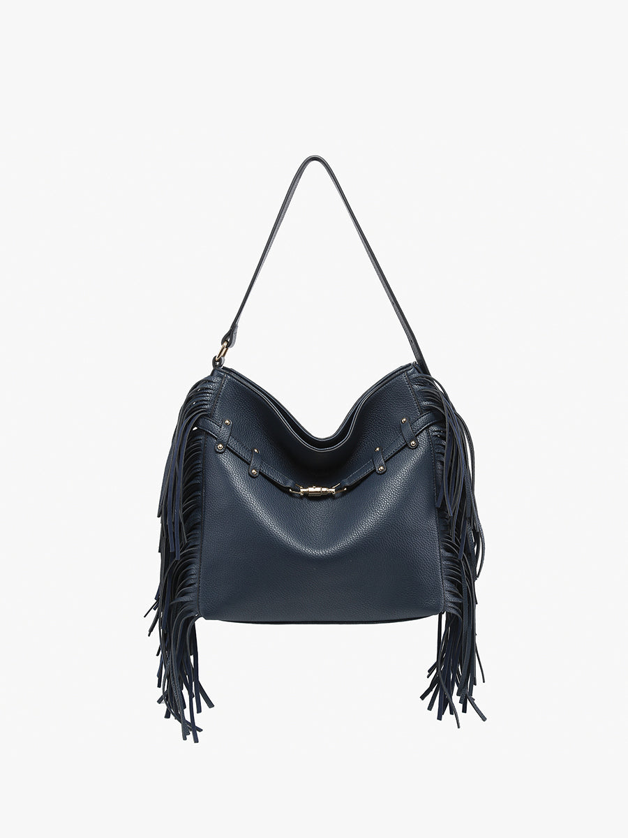 Eva Vegan Fringe Satchel Navy - Jen & Co. vegan handbag