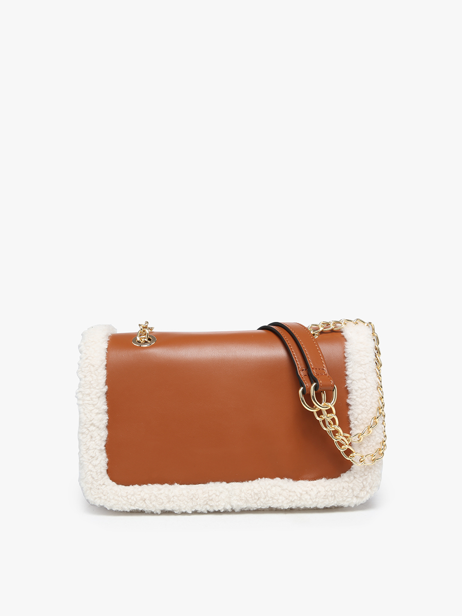 Coco Vegan Sherpa Trim Crossbody in Brown - Jen & Co. vegan handbag