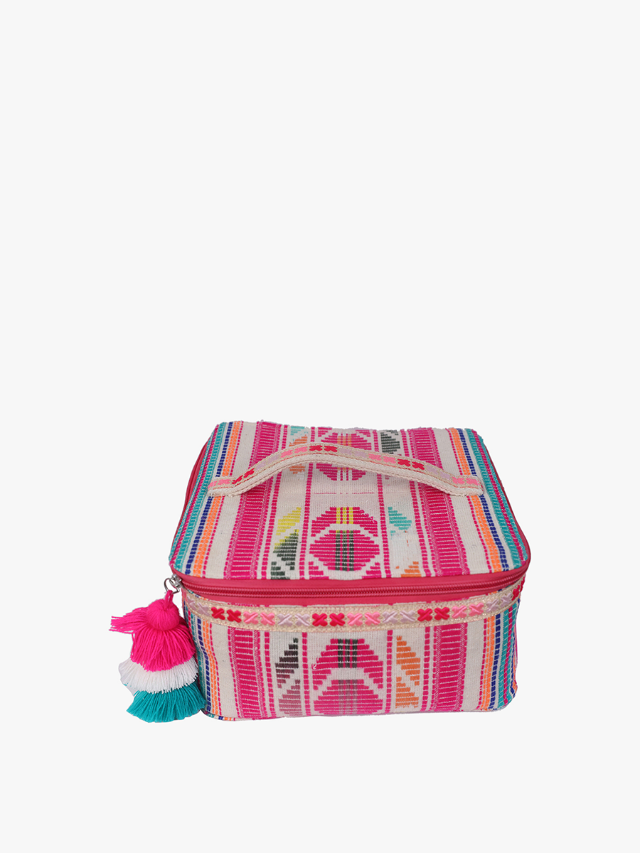 Anya Cotton Cosmetic Case in Pink-Multi - Jen & Co. vegan handbag