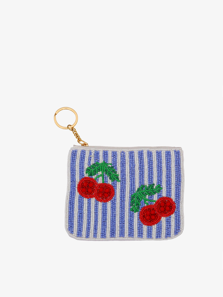 Ricki Beaded Coin Pouch Stripes Cherry - Jen & Co. vegan handbag