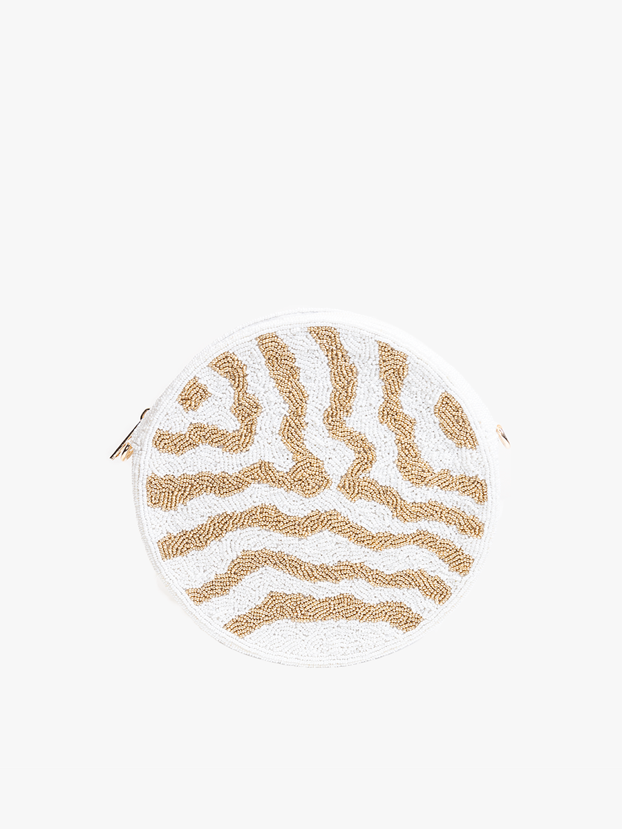 Phoenix Beaded Round Crossbody Tiger - Jen & Co. vegan handbag