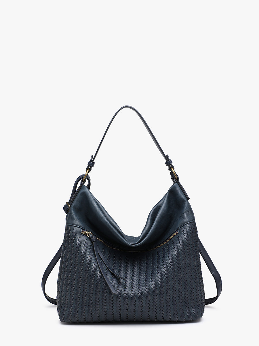 Alaya Vegan Woven Hobo Navy - Jen & Co. vegan handbag