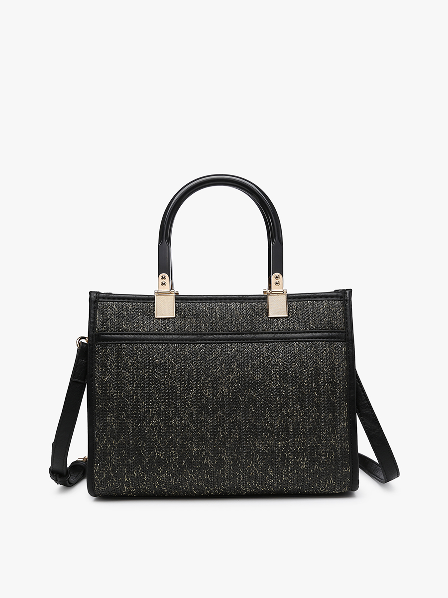 Kaya Vegan Rattan Satchel in Black - Jen & Co. vegan handbag