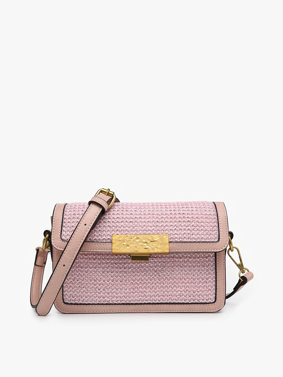 Elizabeth Vegan Straw Crossbody Pink - Jen & Co. vegan handbag