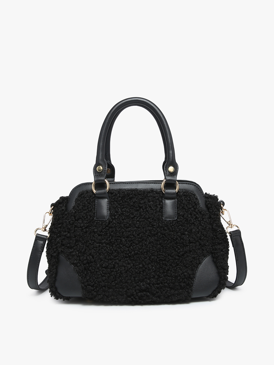 Mckay Vegan Sherpa Satchel in Black - Jen & Co. vegan handbag