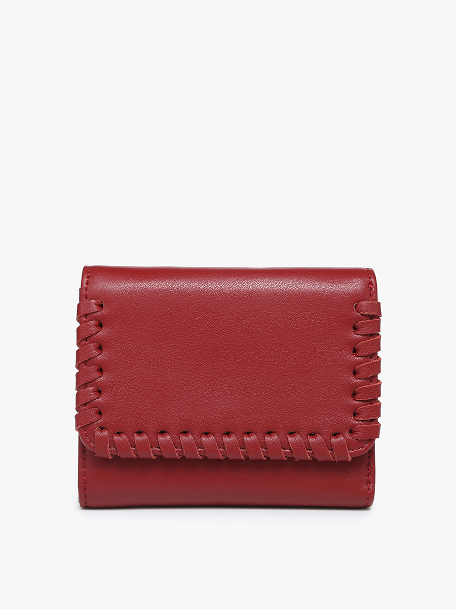 Logan Vegan Whipstitch Wallet in Merlot - Jen & Co. vegan handbag