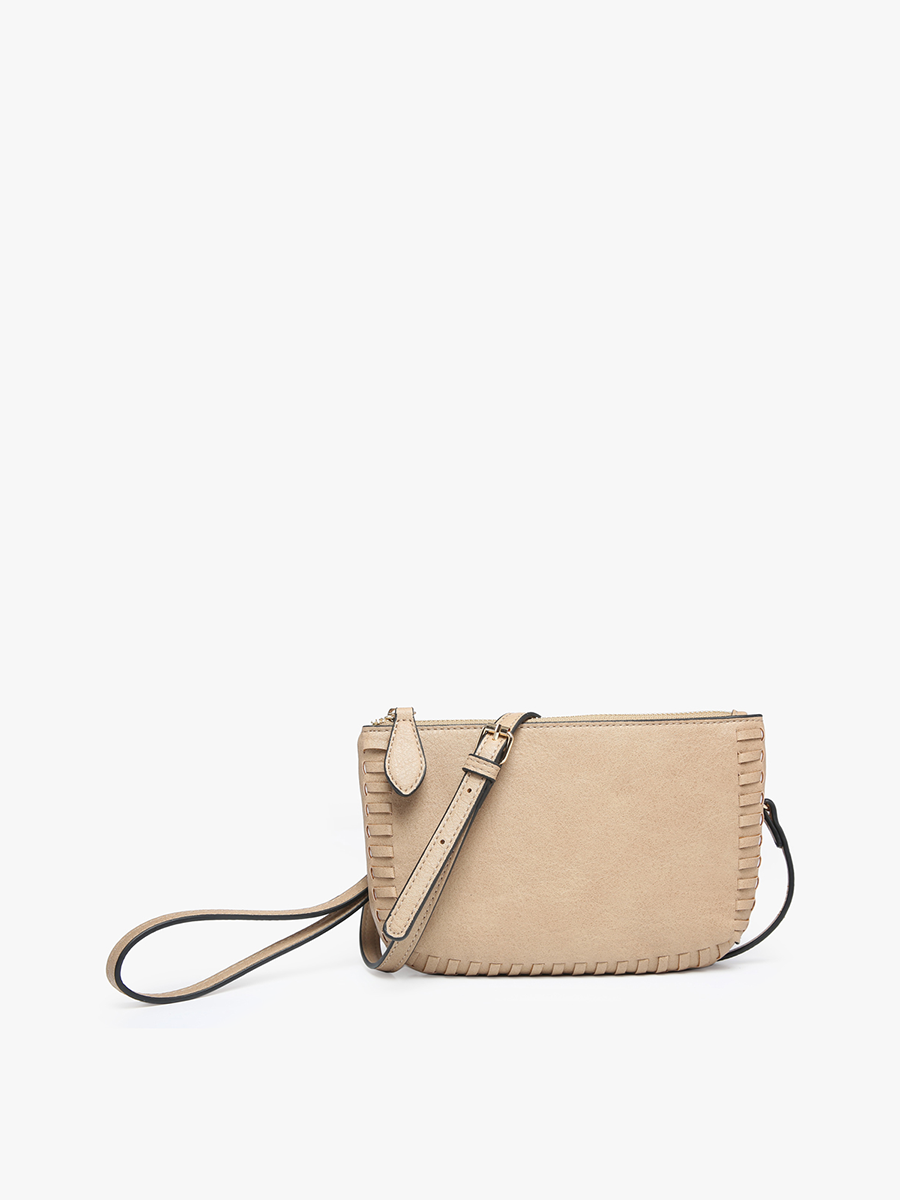 Bonnie Vegan Whipstitch Clutch/Crossbody in Tan - Jen & Co. vegan handbag