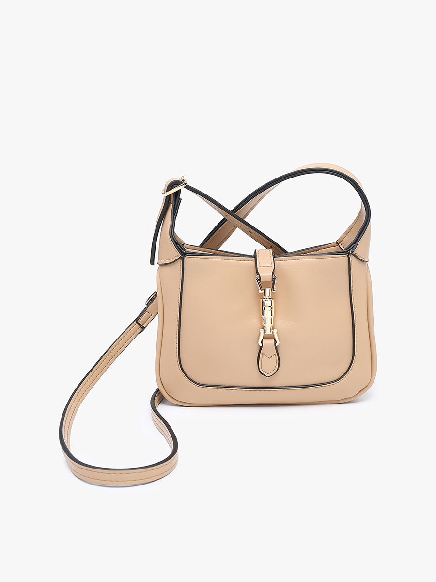 Stelliana Vegan Metal Lock Crossbody Tan - Jen & Co. vegan handbag