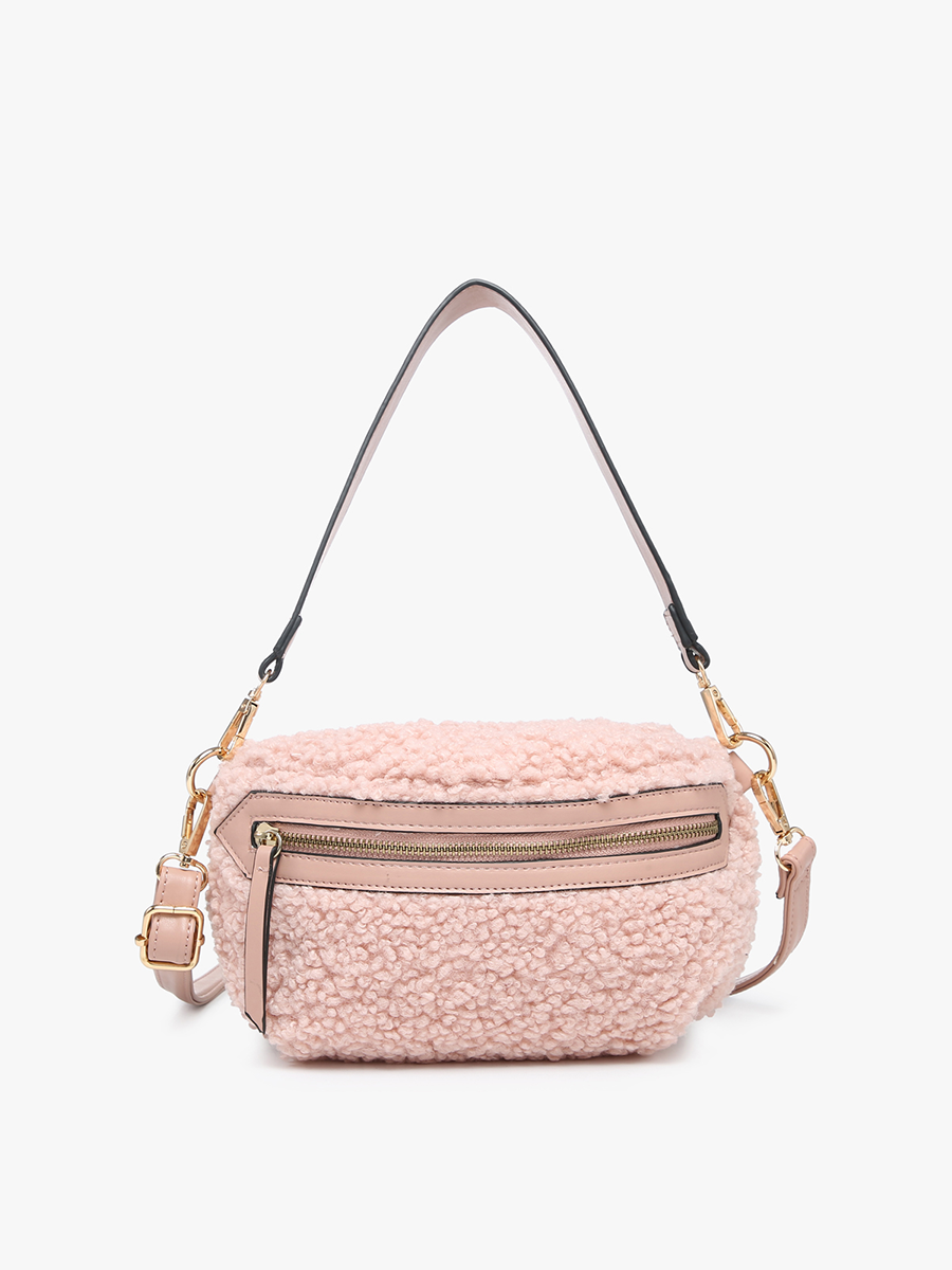 Brookie Vegan Sherpa Belt Bag in Pink - Jen & Co. vegan handbag