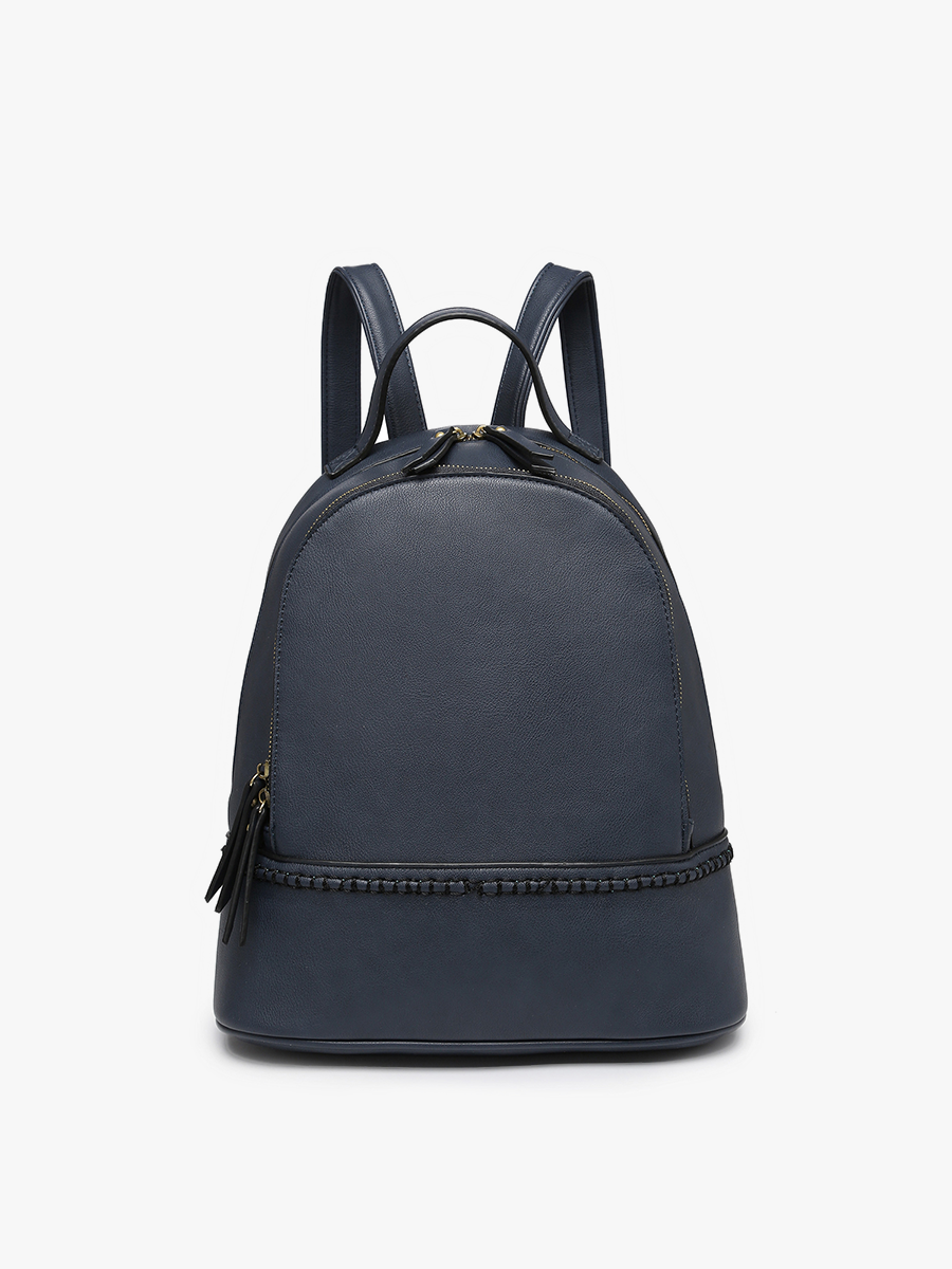 cruelty free leather backpack Vegan Mini Backpack: Stylish Crossbody Bag for Women a vertical zipper pocket on the back of the pack and two open pockets on the sides ELLE Roamer 22L Vegan Leather