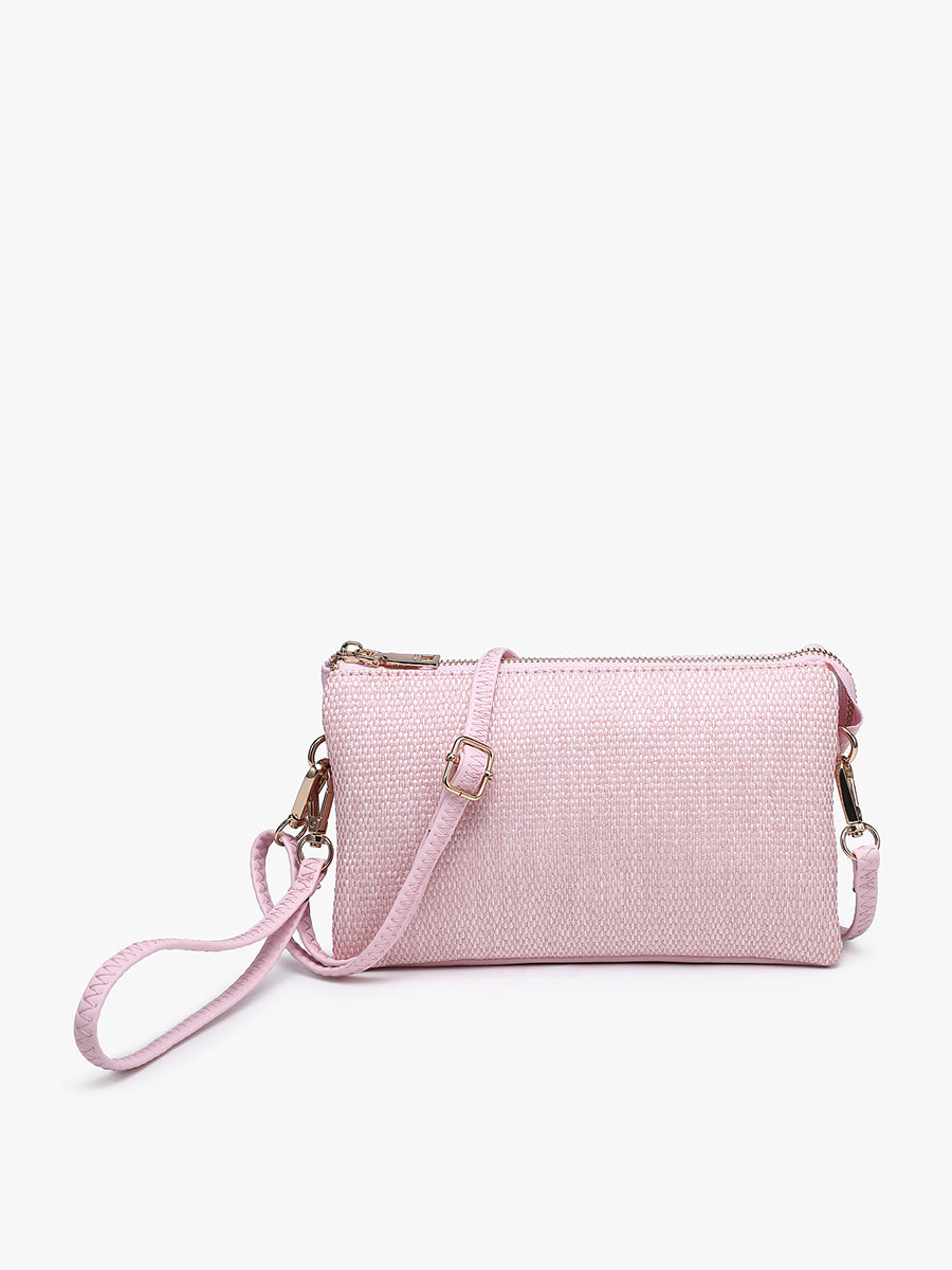 Riley Vegan Micro Straw Crossbody Baby Pink - Jen & Co. vegan handbag