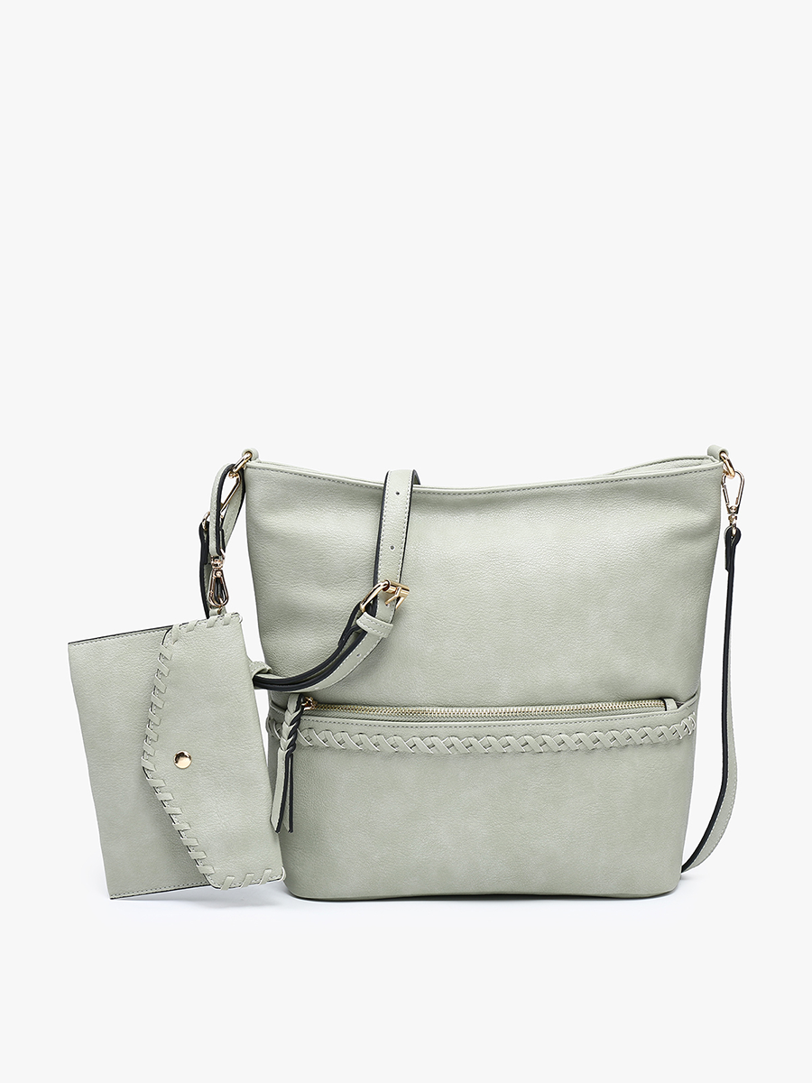 Cynthia Vegan Dist. Whipstitch Hobo Sage - Jen & Co. vegan handbag