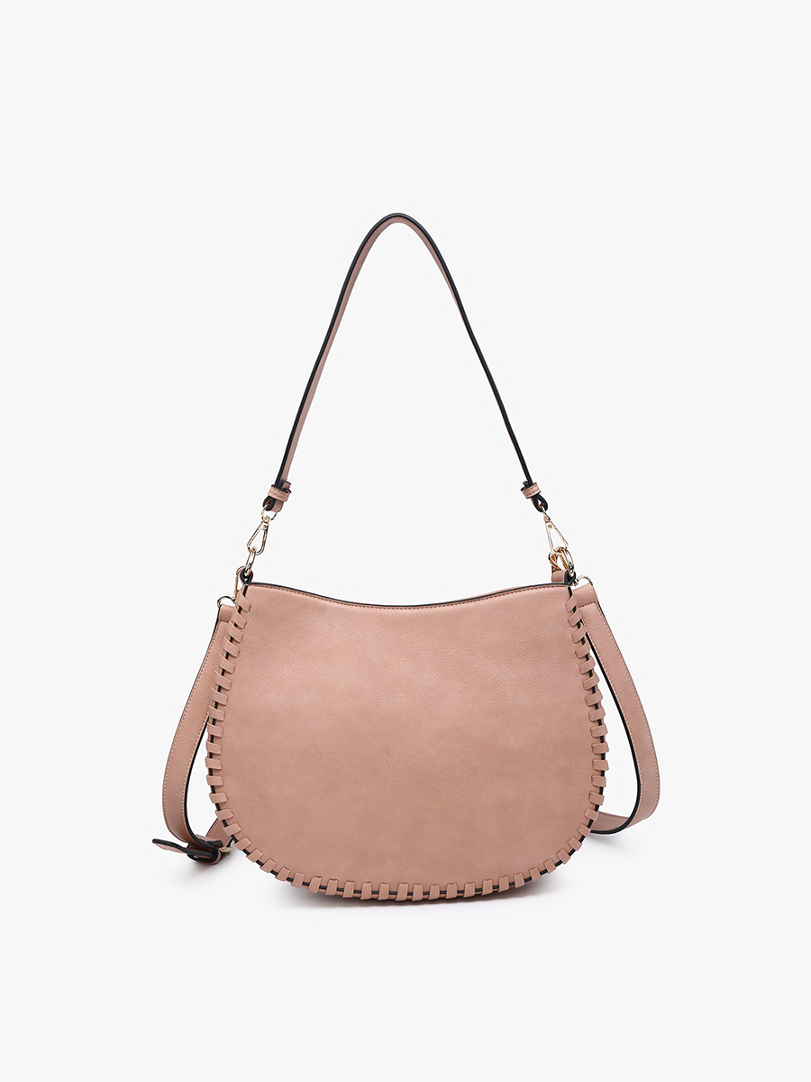 Raquel Vegan Whipstitch Saddle Bag Mauve - Jen & Co. vegan handbag