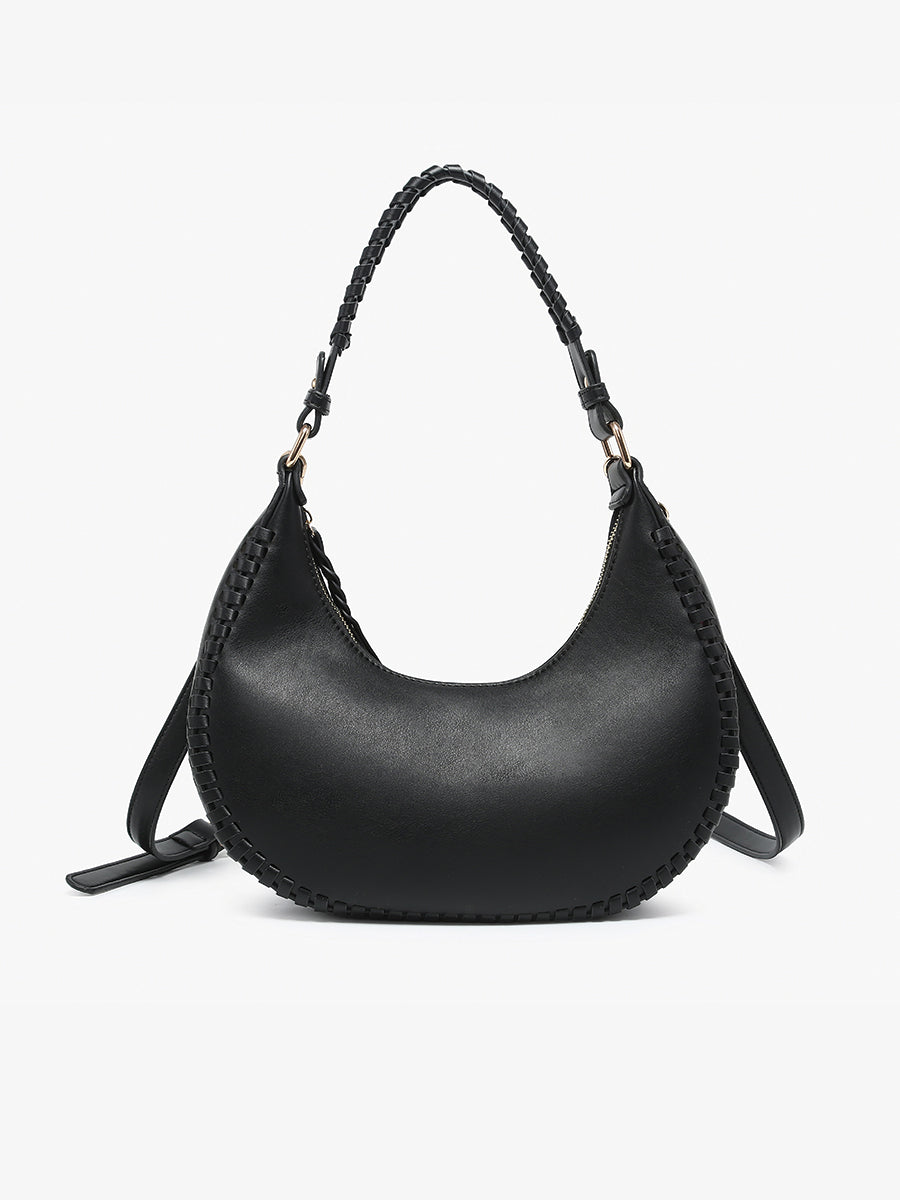 Aria Whipstitch Shoulder Bag in Black - Jen & Co. vegan handbag