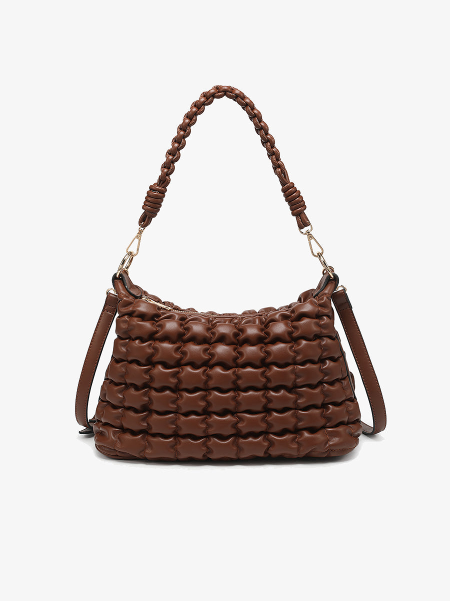 Jacqueline Quilted Satchel/Shoulder Bag Chocolate - Jen & Co. vegan handbag