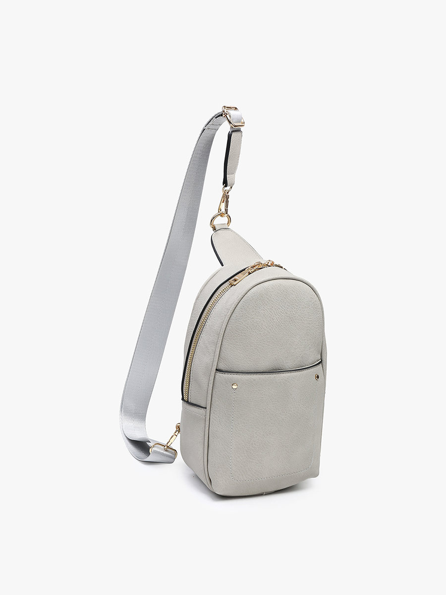 Pamela Vegan Double Zip Sling Bag Lt. Grey - Jen & Co. vegan handbag