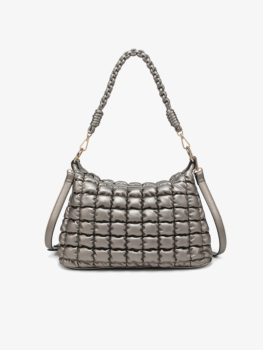 Jacqueline Quilted Satchel/Shoulder Bag Pewter - Jen & Co. vegan handbag