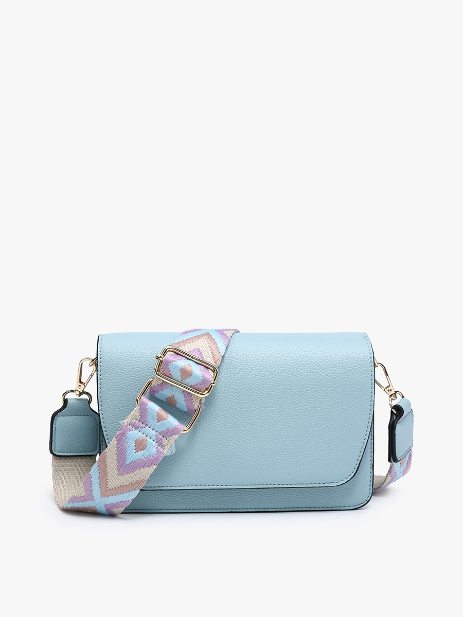 Noah Vegan Guitar Strap Crossbody Lt. Blue - Jen & Co. vegan handbag