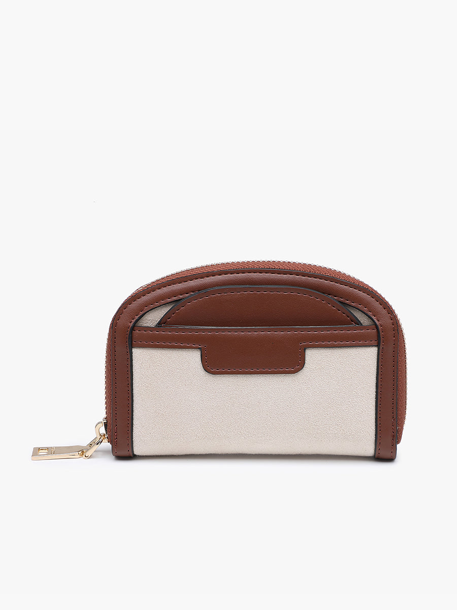 Melanie Faux Suede Wallet Off White Brown - Jen & Co. vegan handbag