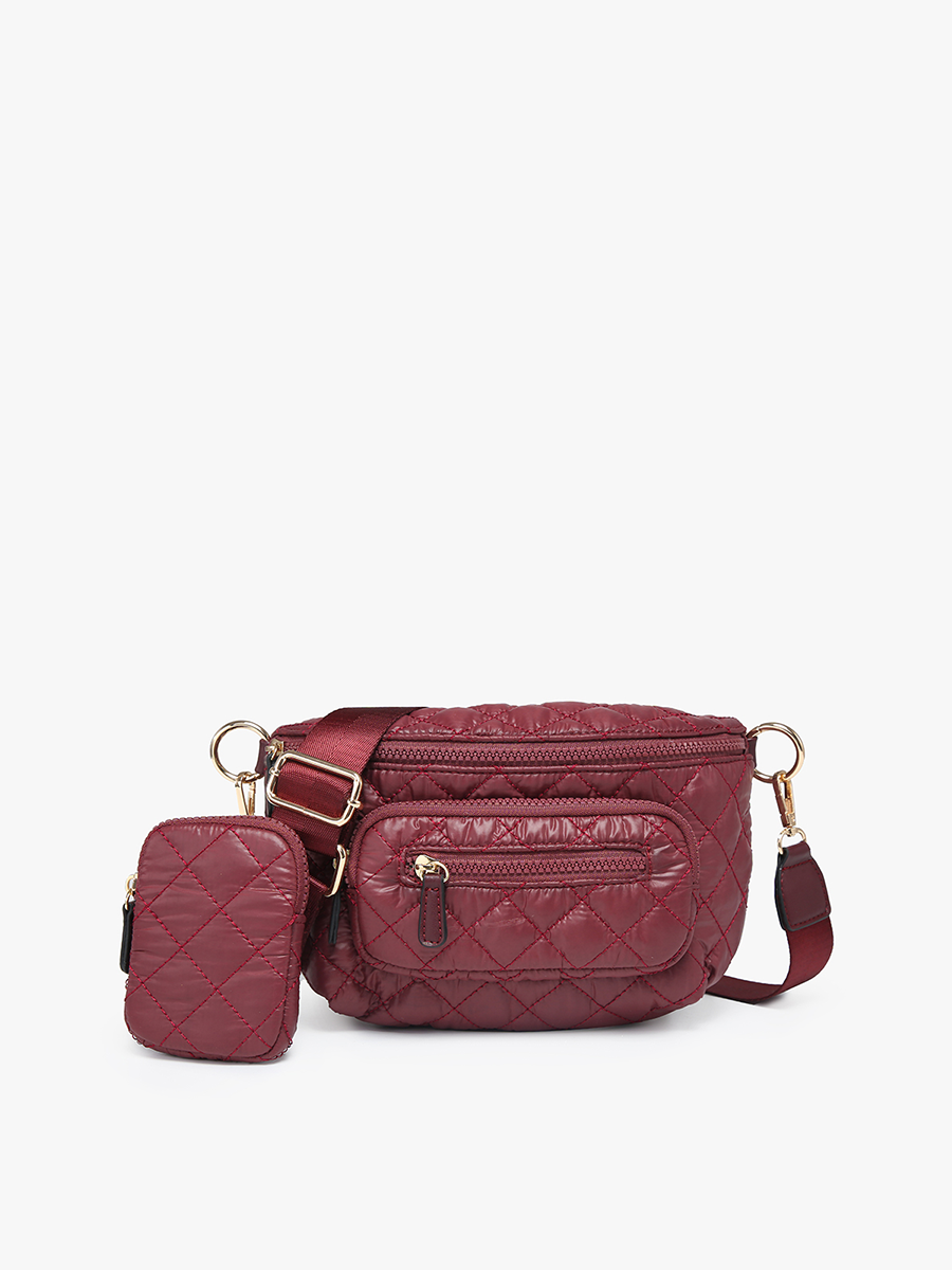 Arianna Vegan Nylon Belt Bag in Wine - Jen & Co. vegan handbag