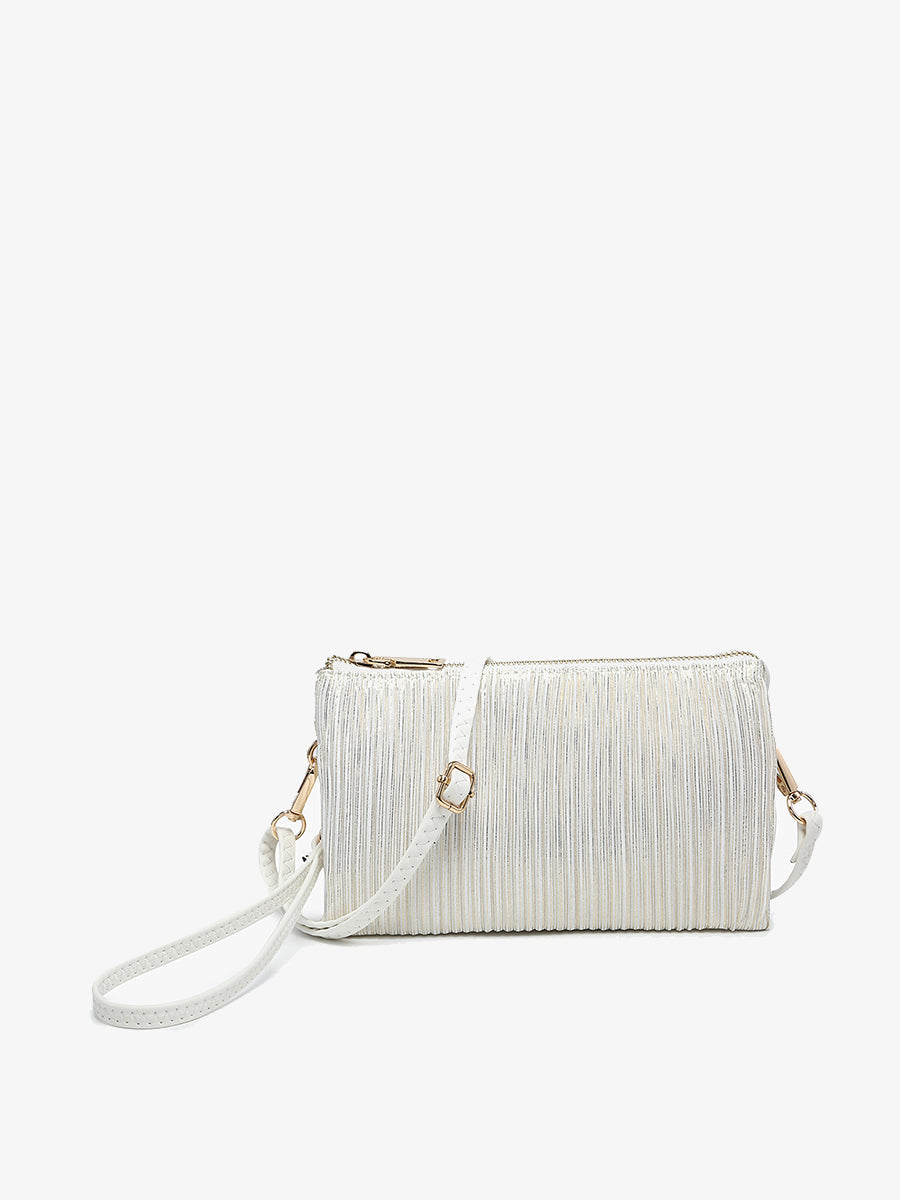 Riley Shimmer Stripe Crossbody in White - Jen & Co. vegan handbag