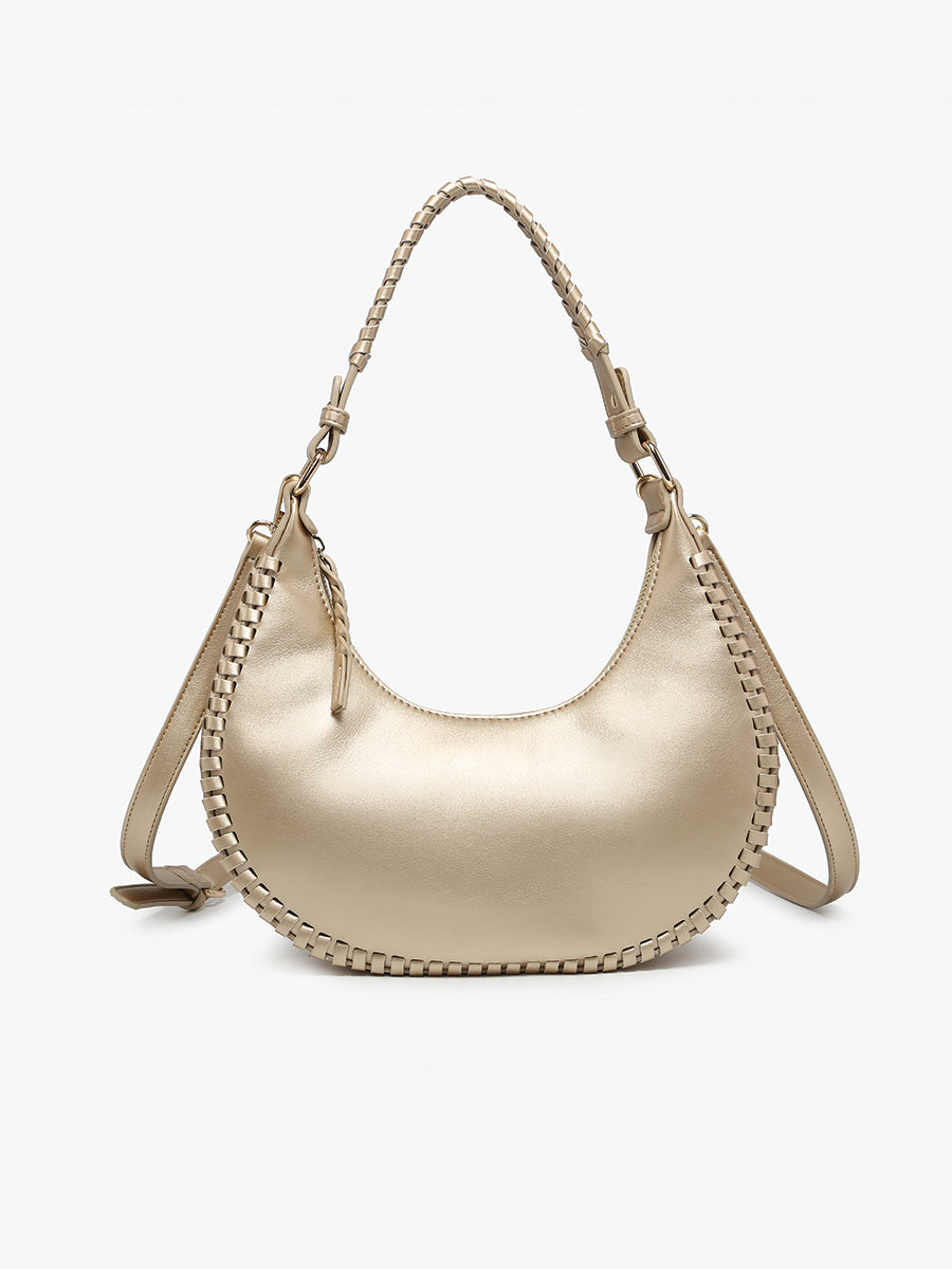 Aria Whipstitch Shoulder Bag in Champagne - Jen & Co. vegan handbag