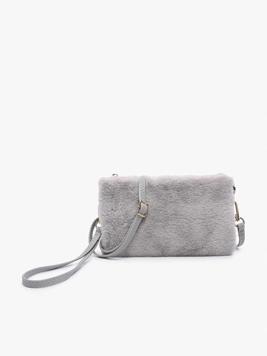 Riley Faux Fur Crossbody Grey - Jen & Co. vegan handbag