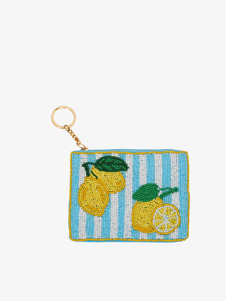 Ricki Beaded Coin Pouch Stripes Lemon - Jen & Co. vegan handbag