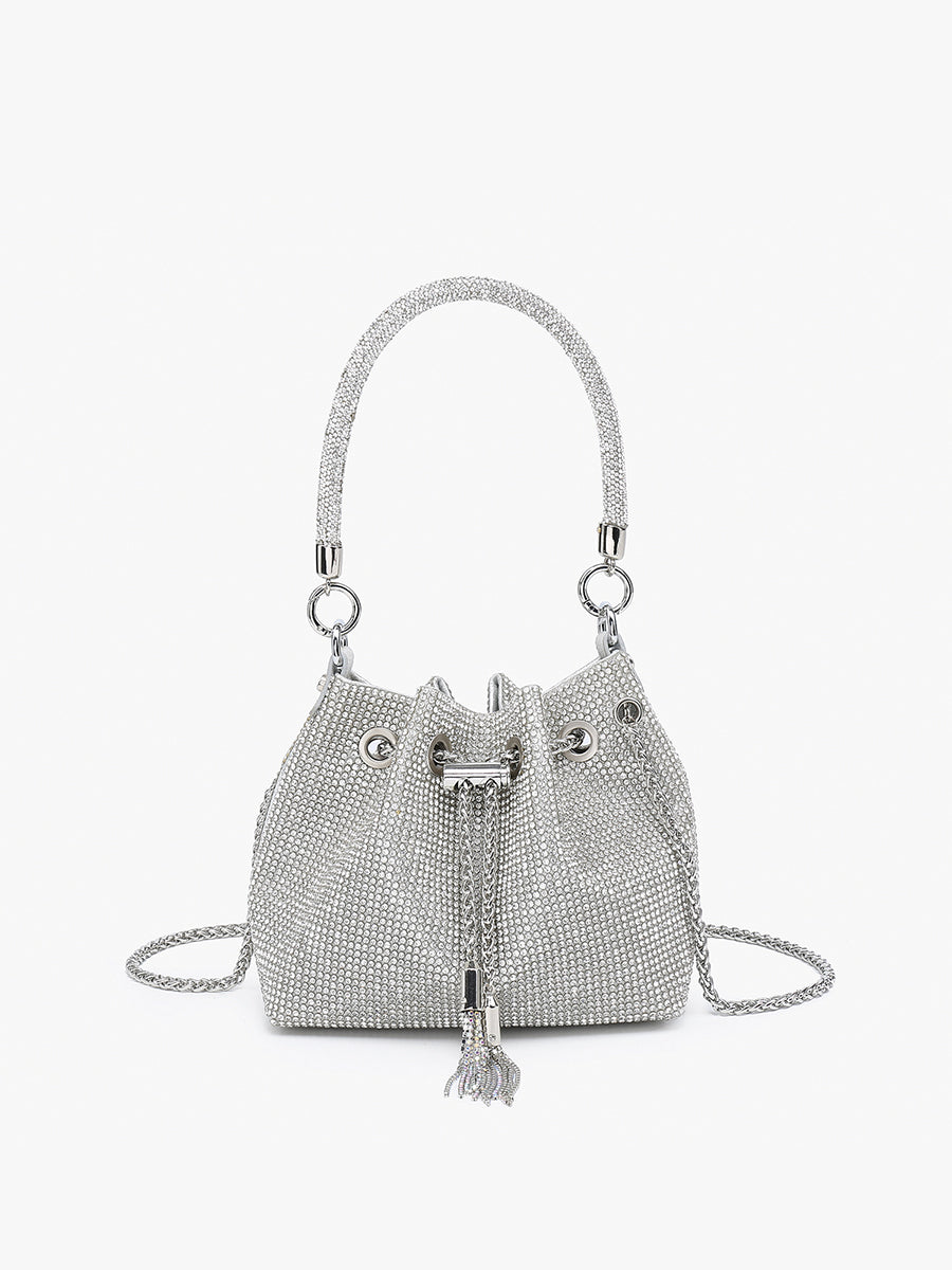 Ginette Rhinestone Bucket Bag Silver - Jen & Co. vegan handbag
