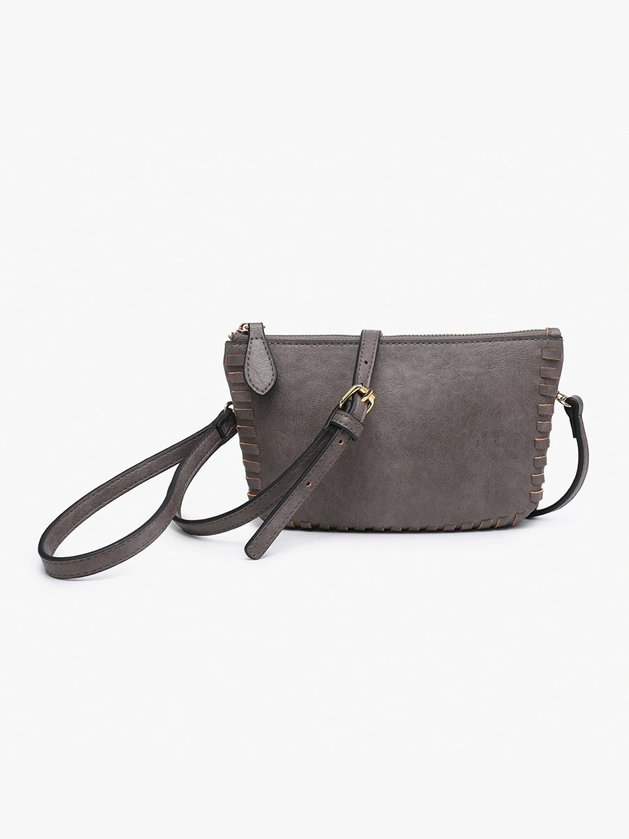 Bonnie Vegan Whipstitch Clutch/Crossbody in Charcoal - Jen & Co. vegan handbag