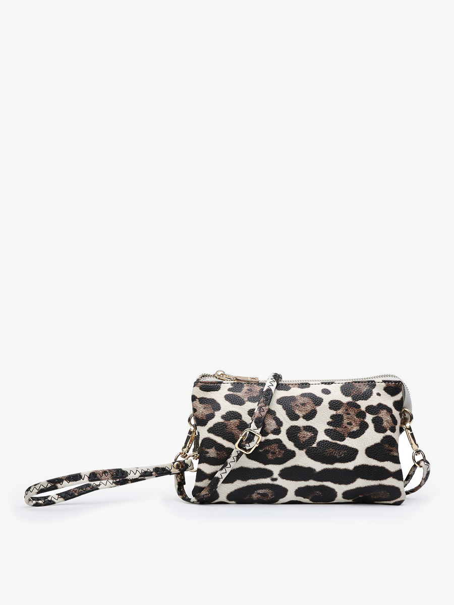 Riley Vegan Leopard Crossbody in Snow Leopard - Jen & Co. vegan handbag