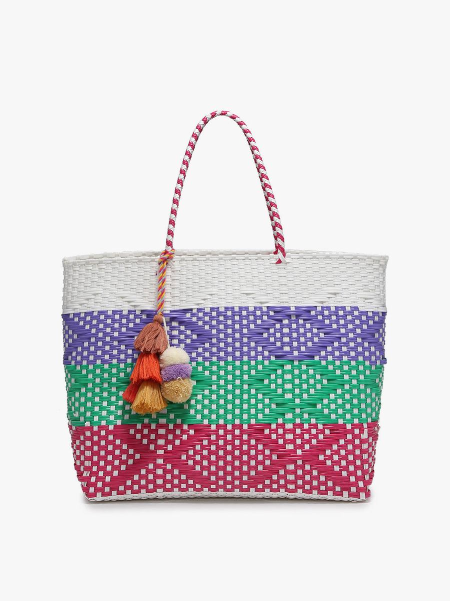 Allie Woven Tote in Stripe-PPGNRD - Jen & Co. vegan handbag