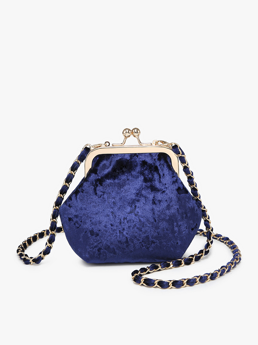 Cleo Velvet Coin Pouch Blue - Jen & Co. vegan handbag