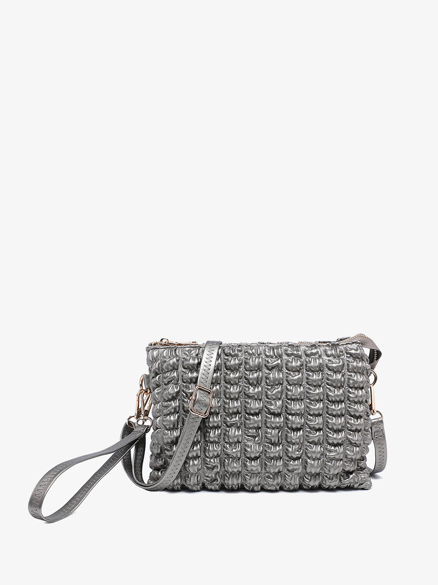 Izzy Bubble Puffer Crossbody Pewter - Jen & Co. vegan handbag