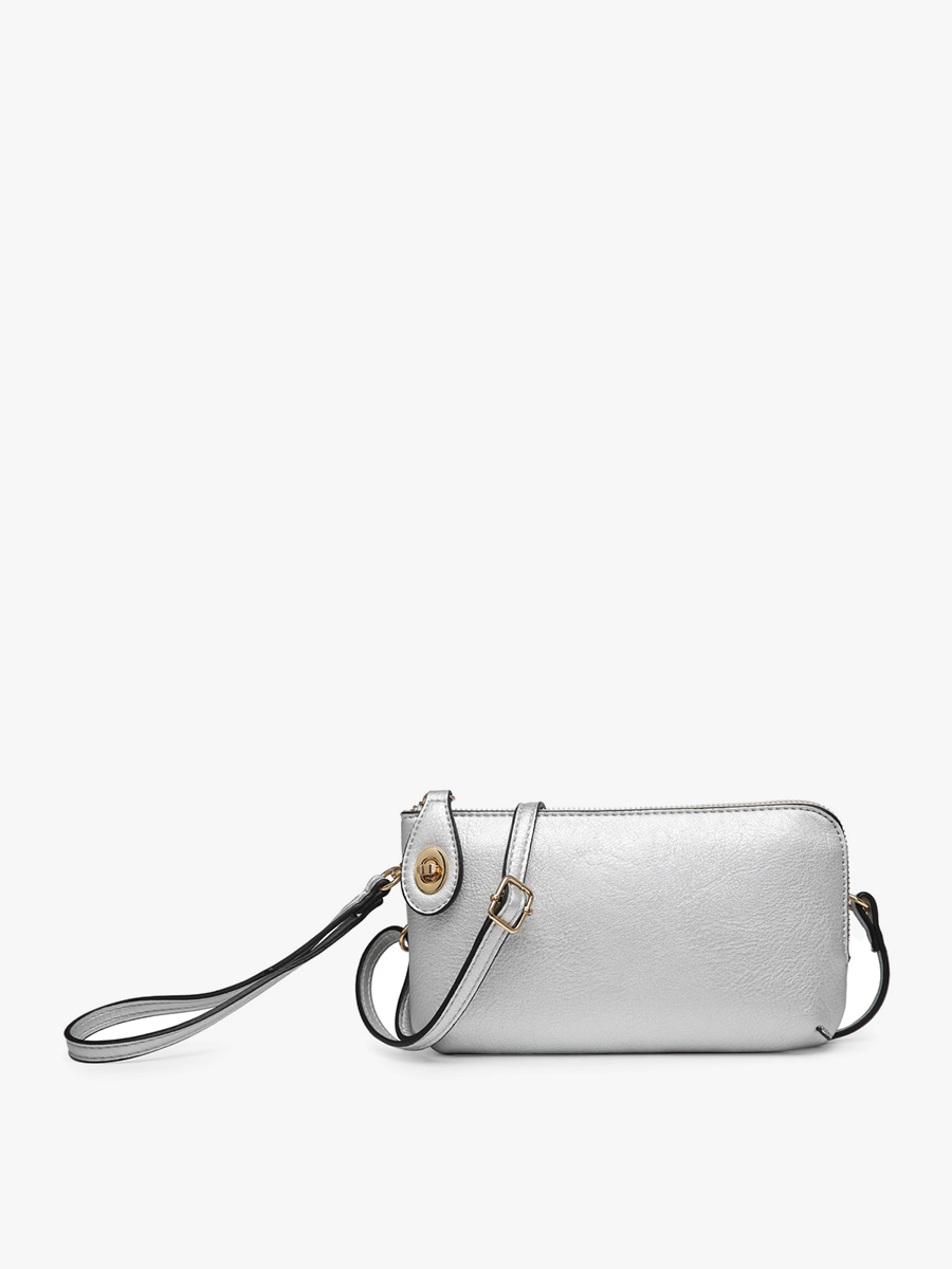 Kendall Vegan Crossbody in Bright Silver - Jen & Co. vegan handbag