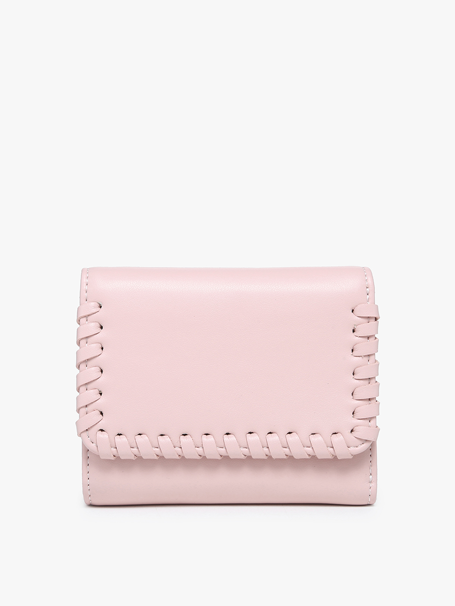 Logan Vegan Whipstitch Wallet in Pink - Jen & Co. vegan handbag