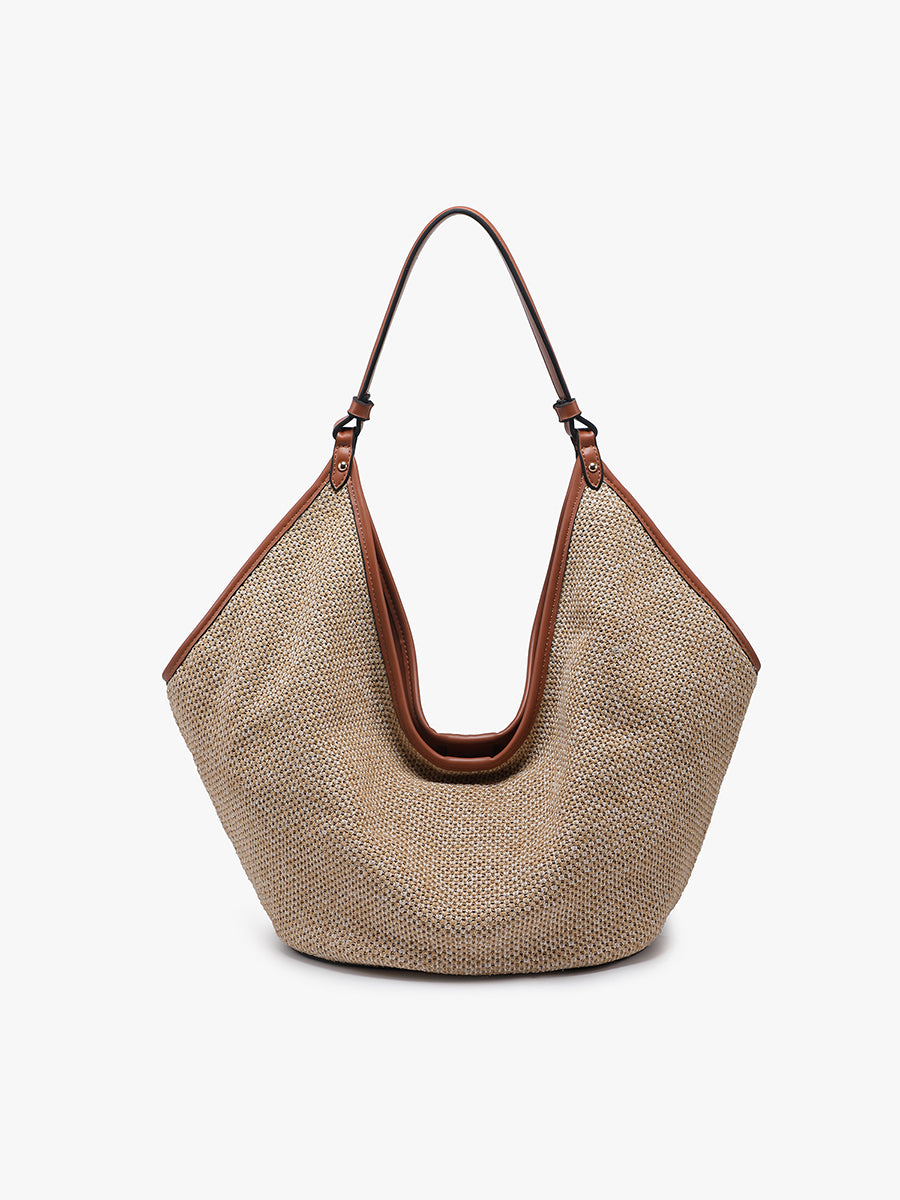 Cecilia Vegan Woven Hobo Natural Brown - Jen & Co. vegan handbag