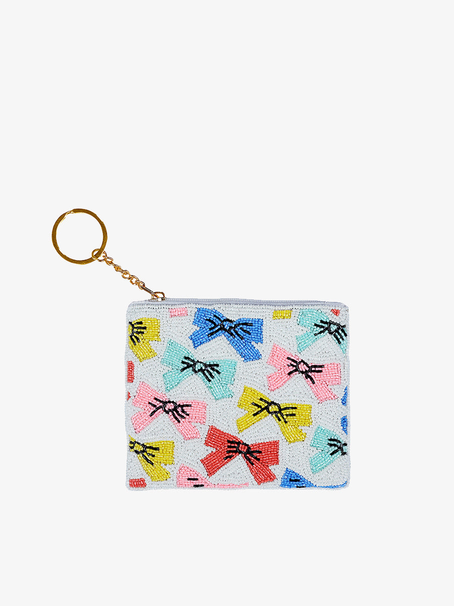 Ricki Beaded Coin Pouch Rainbow Bows - Jen & Co. vegan handbag
