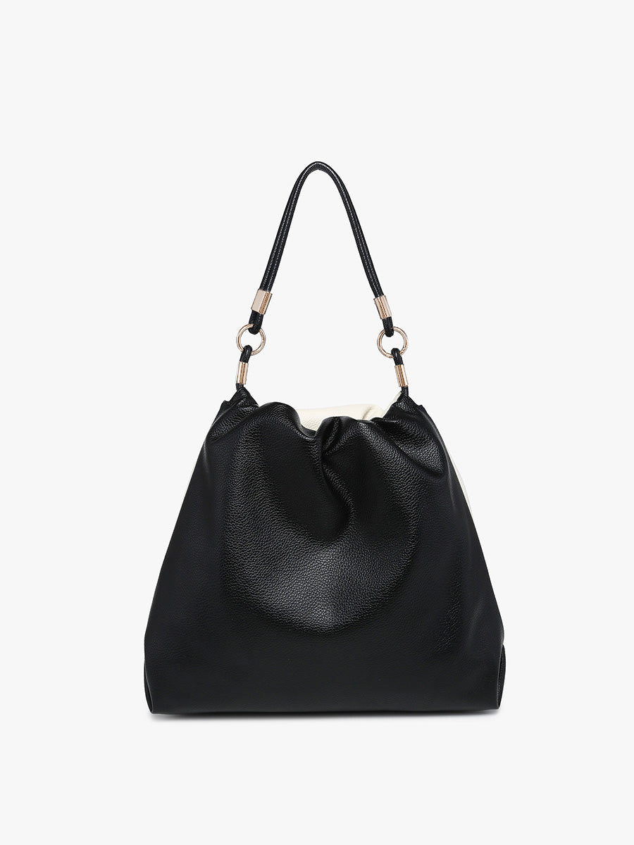 Noelle Vegan Two-Tone Hobo Black White - Jen & Co. vegan handbag