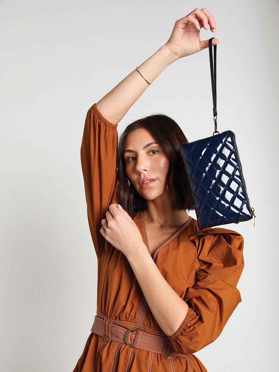 Riley Vegan High Gloss Quilted Crossbody - Jen & Co. vegan handbag