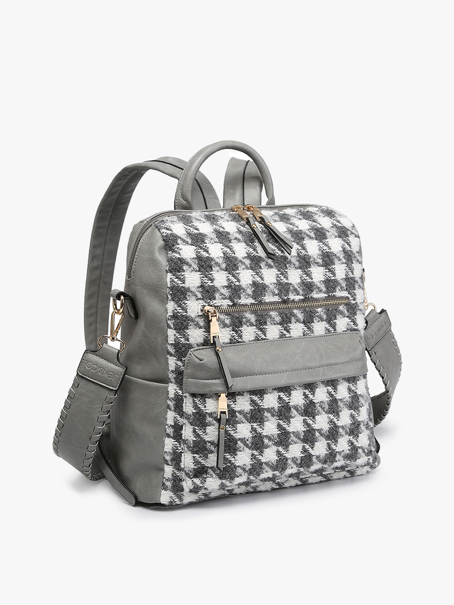 Amelia Houndstooth Backpack | Vegan Leather Accents – Jen & Co.