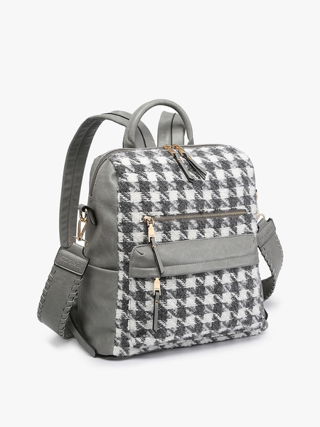 Amelia Houndstooth Backpack | Vegan Leather Accents – Jen & Co.