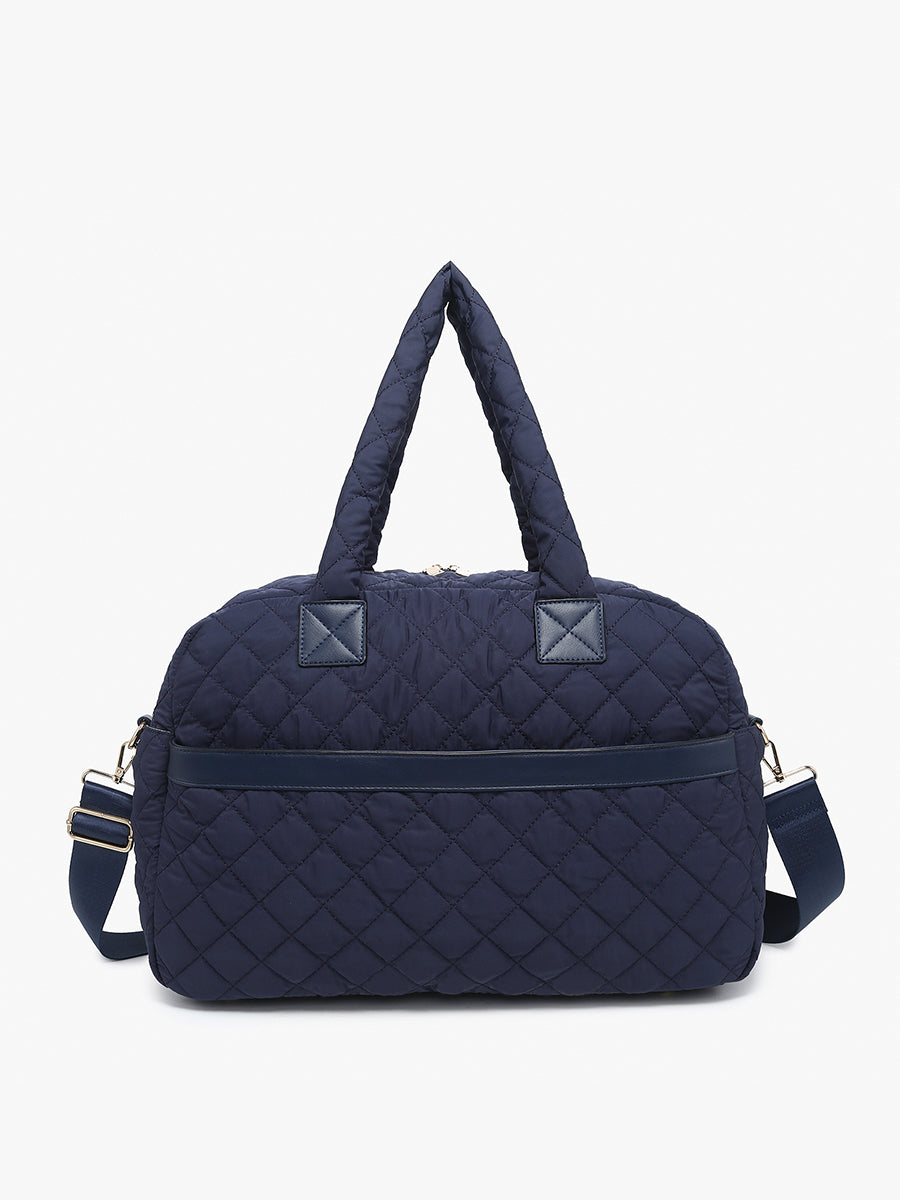 Mills Vegan Quilted Weekender in Navy - Jen & Co. vegan handbag