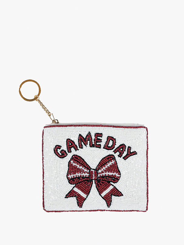 Ricki Beaded Coin Pouch Football Bow - Jen & Co. vegan handbag