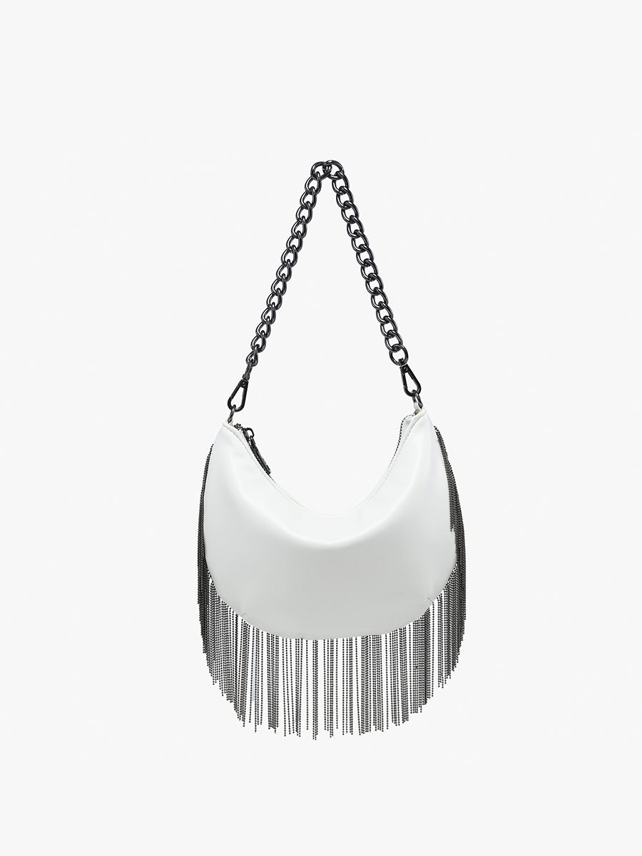 Juna Vegan Fringe Crossbody in White - Jen & Co. vegan handbag