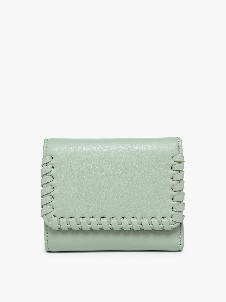 Logan Vegan Whipstitch Wallet in Sage - Jen & Co. vegan handbag